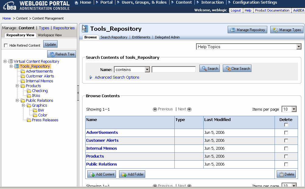 An Example Folder Hierarchy within a Repository
