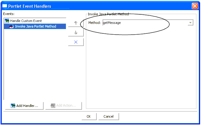 Portlet Event Handlers Dialog: Add Action
