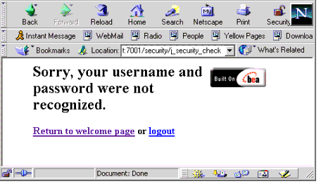 Login Error Screen