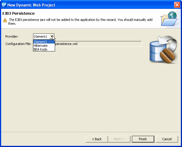 Select the EJB3 persistence provider