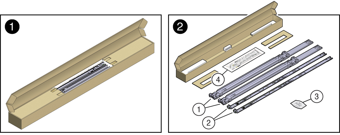 image:Figure showing the contents of the tool-less rackmount kit.
