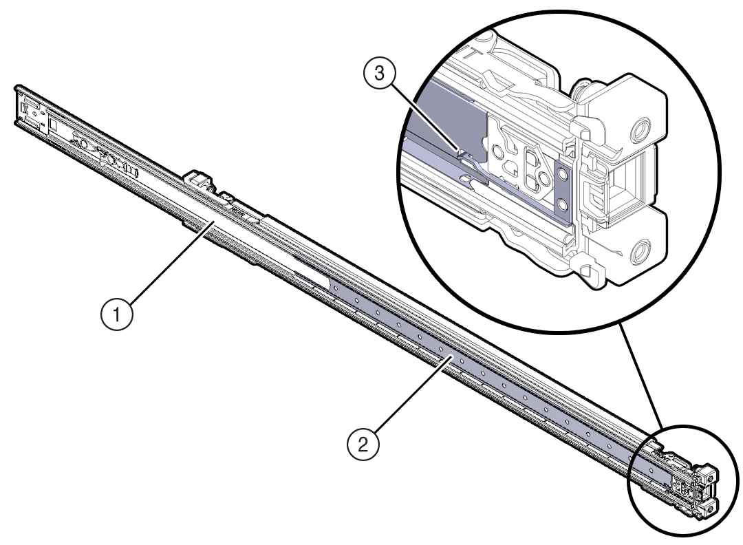 image:Figure showing the slide-rail being oriented with the ball-bearing                             track locked into place.