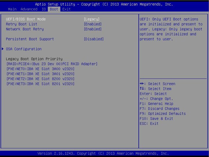 image:UEFI/BIOS Boot mode setting screen.