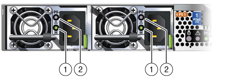 image:Figure showing the location of the power supply                         status LEDs.