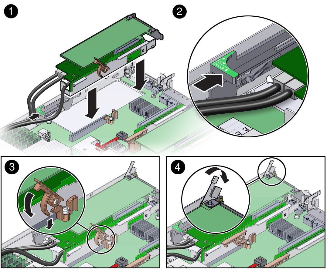 image:Figure showing how to install the PCIe riser into slot 3.