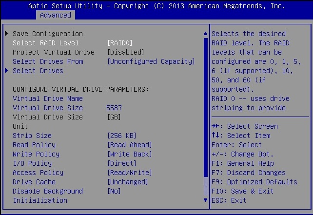 image:Screen showing the Virtual Drive Management menu                                 options.