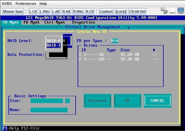 image:Figure of how to select the RAID level for your new                                         virtual drive.