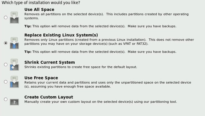 image:Graphic showing the What Type of Installation Would You Like                                 screen.