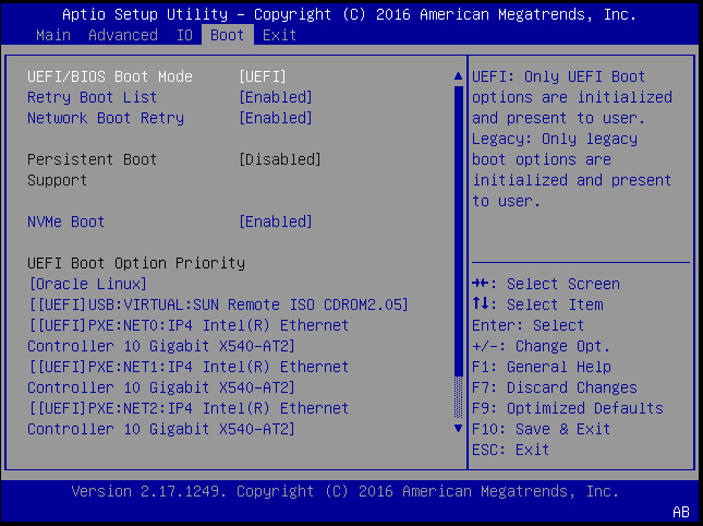 image:Graphic showing the BIOS Boot Menu screen in UEFI Boot                                         Mode.
