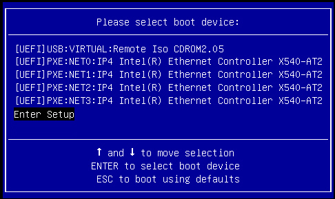 image:Screen showing the Select Boot Device menu in UEFI Boot                                         Mode.
