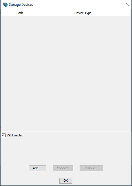 image:Screen showing the KVMS Storage Devices                                         dialog.