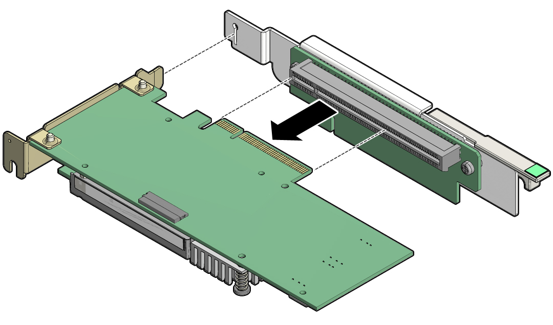 image:Figure showing how to remove a PCIe card from the riser in slots 1 and 2.