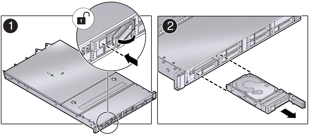 image:Figure showing the location of the hard drive release                                     button and latch.
