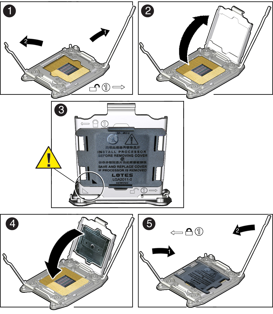 image:Graphic showing how to install a processor socket                                         cover.