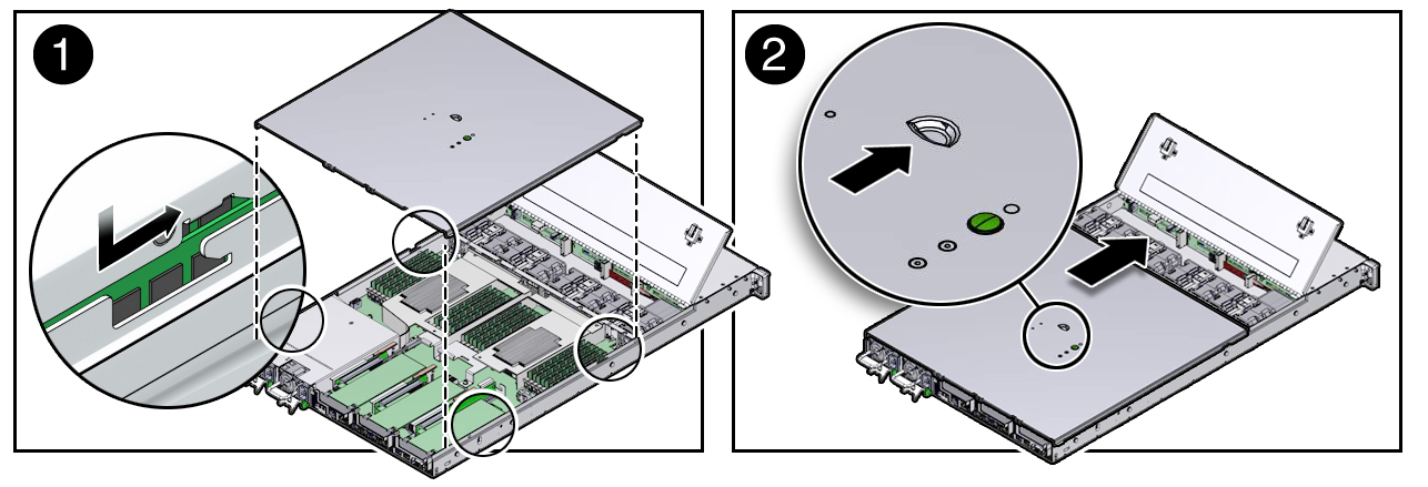 image:Figure showing how to install the server top cover.