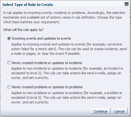 Select Type of Rule to Create dialog