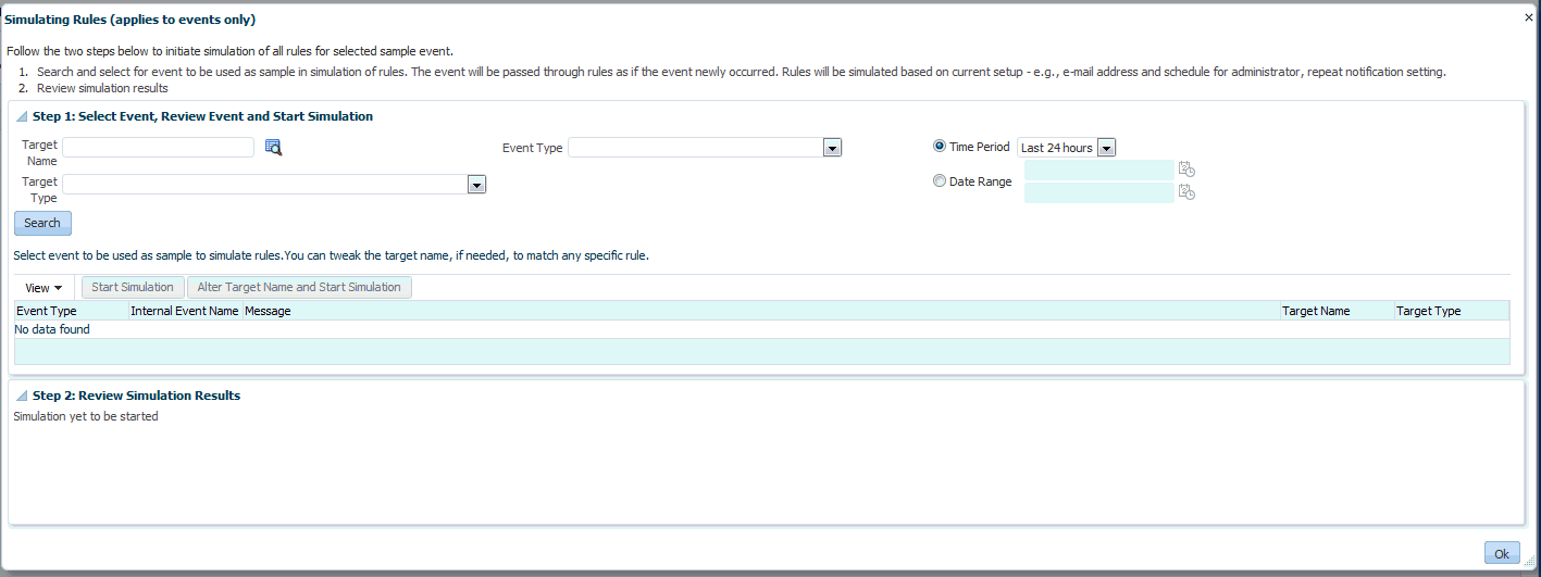 Simulate rules dialog