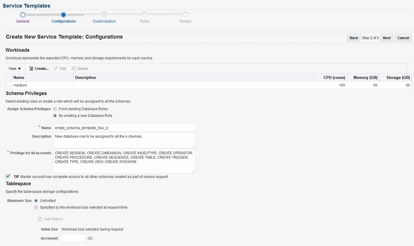 Create Service Template: Configurations (Empty Schema)