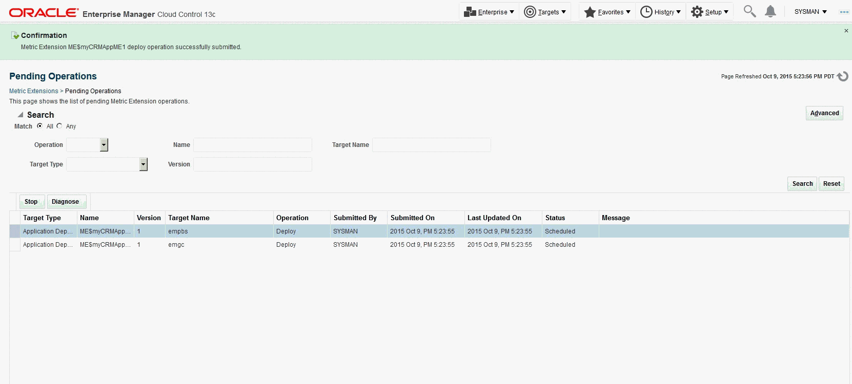 Graphic shows the pending deploy operations page.