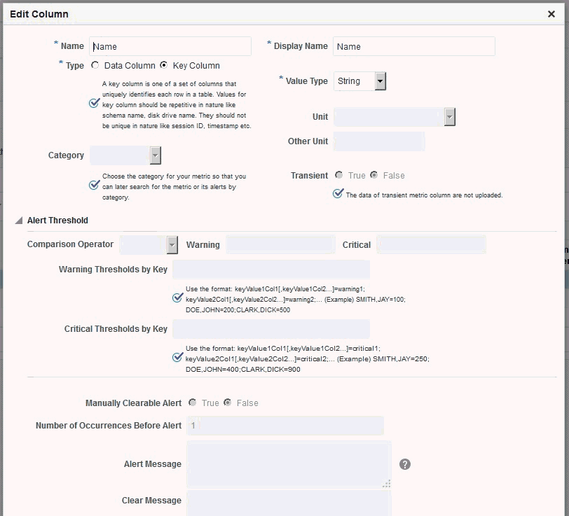 Graphic shows Key Column creation.