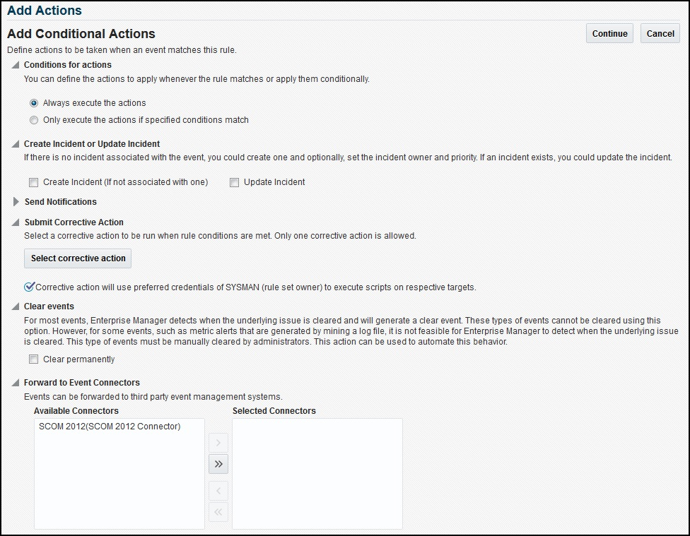 Add Conditional Actions Page screen shot example