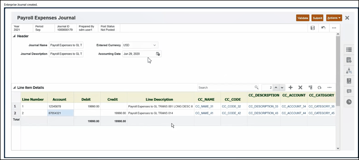 Beispiel für ein erstelltes Journal Beispiel für ein erstelltes Journal
