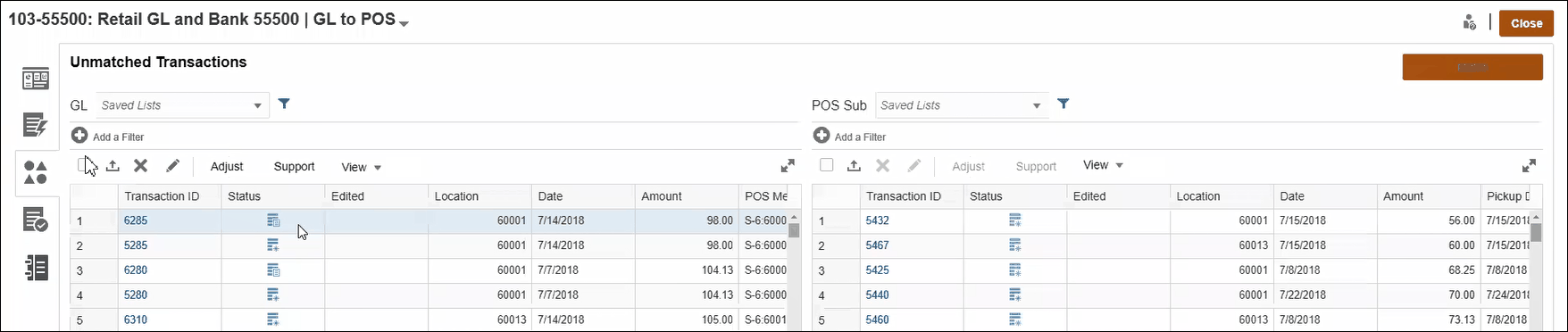 Nicht abgeglichene Transaktionen mit Anzeige best&auml;tigter Transaktionen