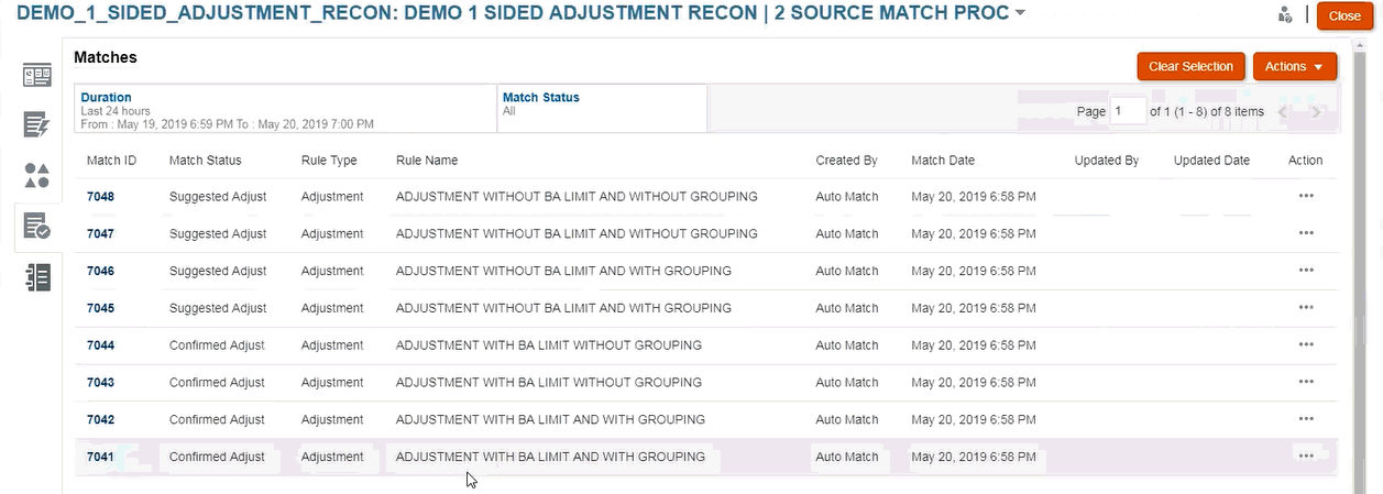 Dialogfeld "Abgleiche" mit best&auml;tigten und vorgeschlagenen Anpassungen