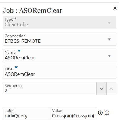 Das Bild zeigt einen Job des Typs "Cube löschen" mit Parametern für eine MDX-Abfrage. Das Bild zeigt einen Job des Typs "Cube löschen" mit Parametern für eine MDX-Abfrage.