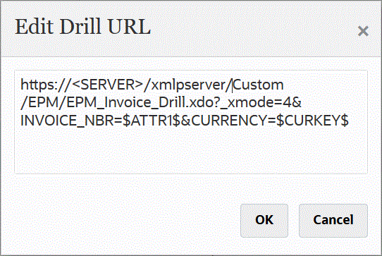 Das Bild zeigt die Seite "Drill-URL bearbeiten". Das Bild zeigt die Seite "Drill-URL bearbeiten".