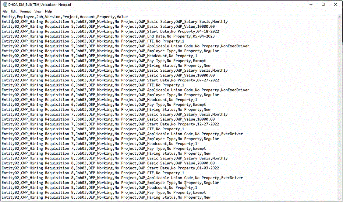 Das Bild zeigt eine Datei zum Massenladen von Neueinstellungen.