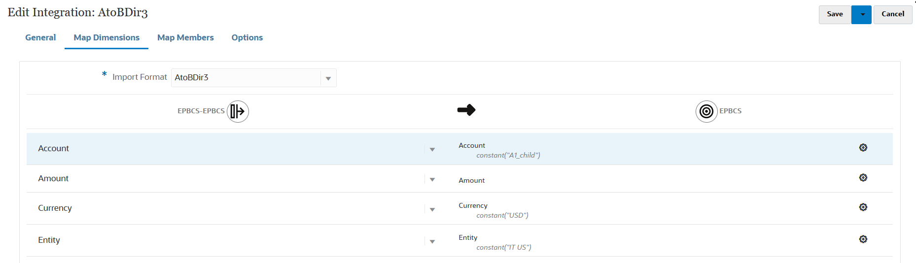 Das Bild zeigt die Seite "Dimensionen zuordnen". Das Bild zeigt die Seite "Dimensionen zuordnen".