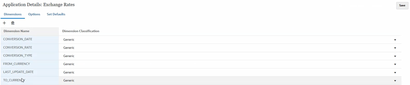 Die Abbildung zeigt die Registerkarte "Dimensionen" auf der Seite "Anwendungsdetails". Die Abbildung zeigt die Registerkarte "Dimensionen" auf der Seite "Anwendungsdetails".
