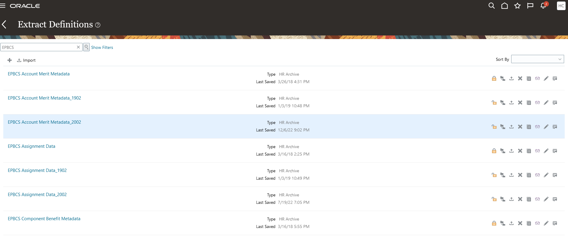 Das Bild zeigt die Seite mit den Extraktdefinitionen.