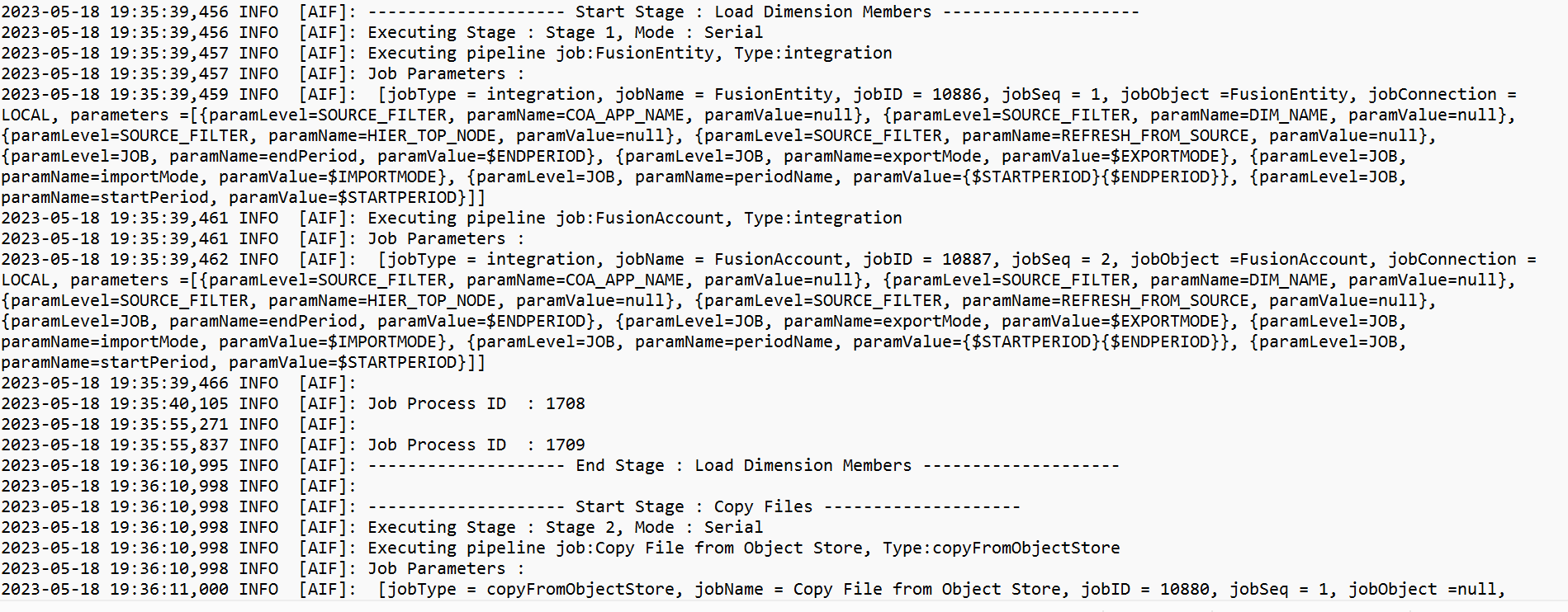 Die Abbildung zeigt das Log f&uuml;r eine Pipeline in den Prozessdetails.