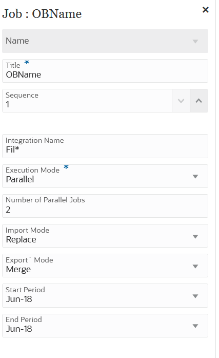 Das Bild zeigt die Parameter für den Jobtyp "Offener Batch - Name". Das Bild zeigt die Parameter für den Jobtyp "Offener Batch - Name".