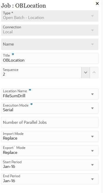 Das Bild zeigt die Parameter für den Jobtyp "Offener Batch - Location". Das Bild zeigt die Parameter für den Jobtyp "Offener Batch - Location".