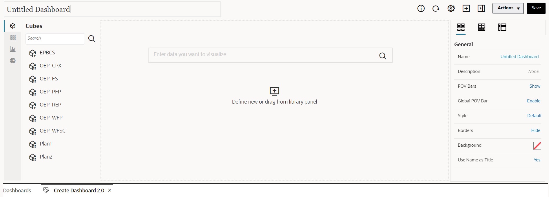 Seite von Dashboard&nbsp;2.0-Designer mit einer leeren Leinwand