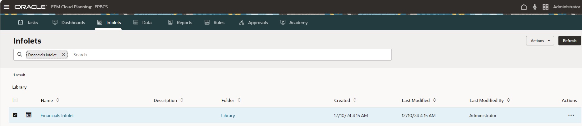 Abbildung der Seite "Infolets" in der standardisierten Benutzeroberfl&auml;che