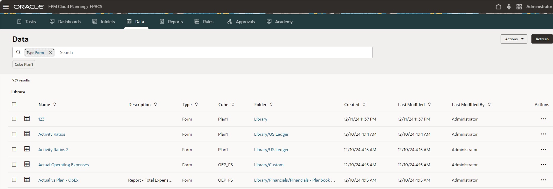 Screenshot der Formularliste