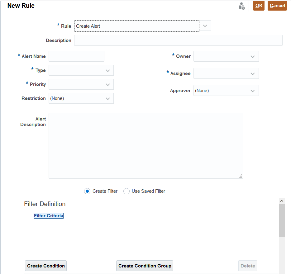 Separador Reglas mostrando Crear alerta Separador Reglas mostrando Crear alerta