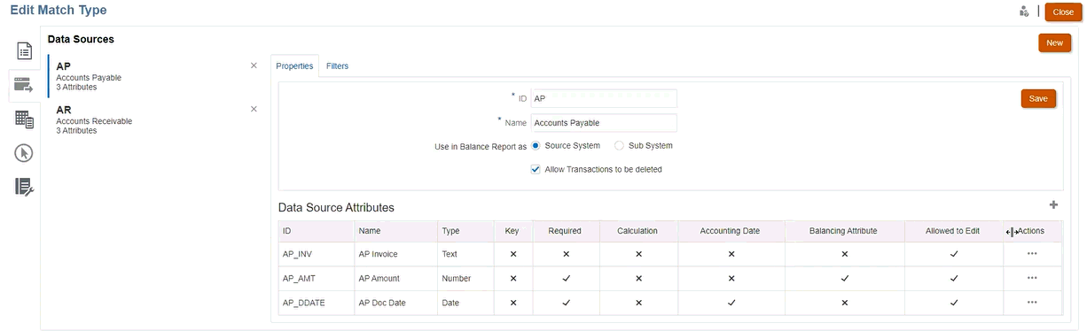 Cuadro de diálogo Editar tipo de confrontación donde se muestra que se permite la edición de transacciones Cuadro de diálogo Editar tipo de confrontación donde se muestra que se permite la edición de transacciones