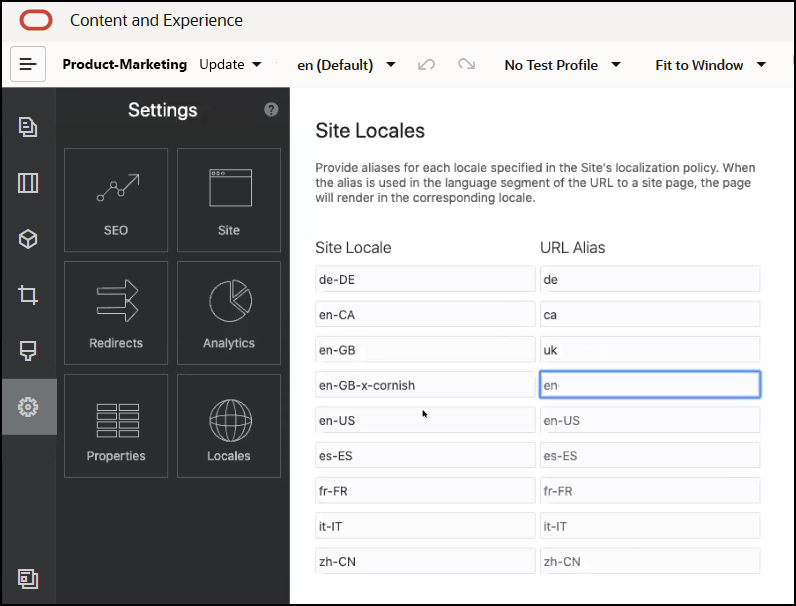 Valores de configuración regional