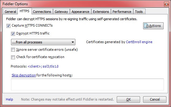Pantalla Opciones de Fiddler Pantalla Opciones de Fiddler