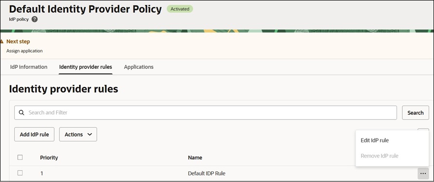 Editar regla de IdP predeterminada