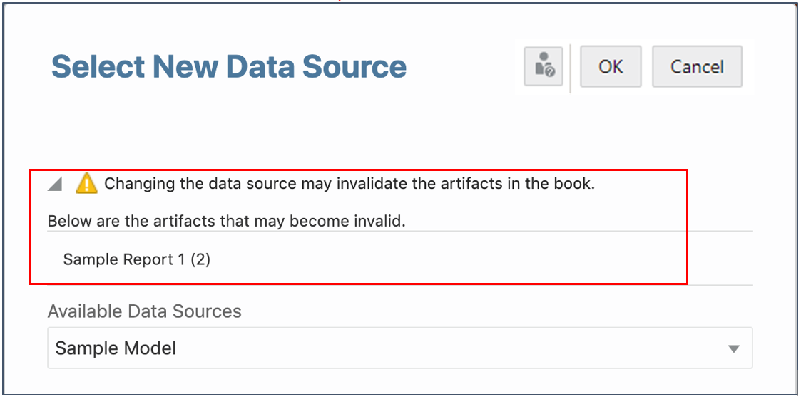 lista de artefactos a los que afecta el cambio del origen de datos