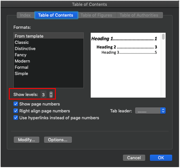 visualización de más de tres niveles de cabecera en el documento de Word visualización de más de tres niveles de cabecera en el documento de Word