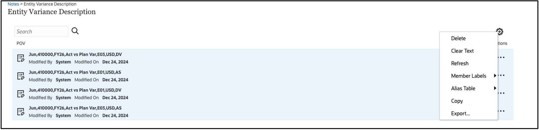 menú Acciones del visor de notas menú Acciones del visor de notas