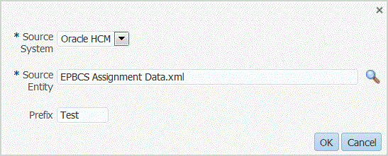 En la imagen se muestra c&oacute;mo agregar un sistema de origen de la aplicaci&oacute;n de origen de datos Oracle HCM Cloud y una entidad de origen.