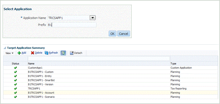 En la imagen se muestran la pantalla Seleccionar aplicación y la pantalla Aplicación de destino. En la imagen se muestran la pantalla Seleccionar aplicación y la pantalla Aplicación de destino.